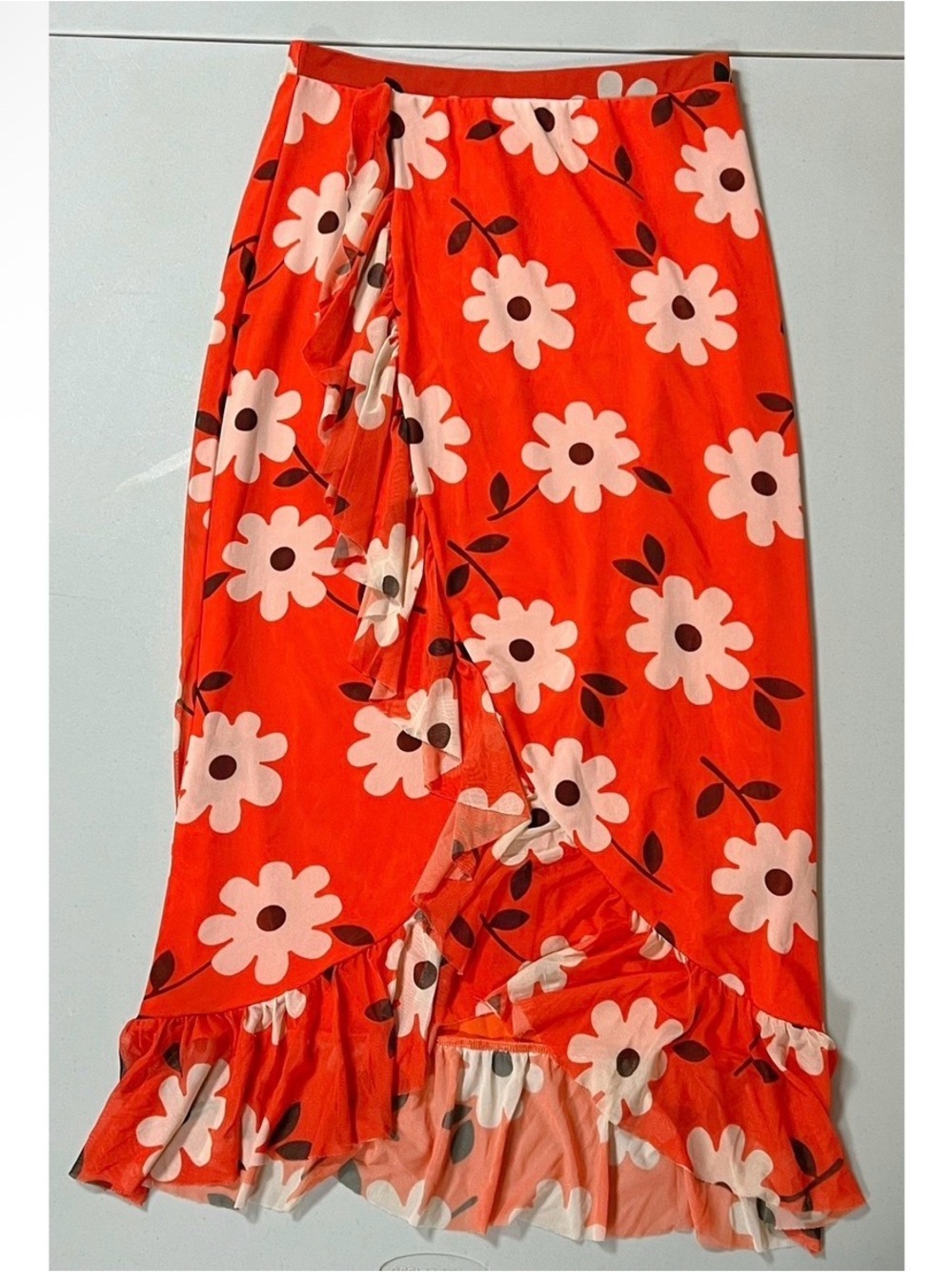 Urban Outfitters Orange Floral Daisy Midi Skirt Bottoms Size S 🧡🤎✨ #retro #skirt